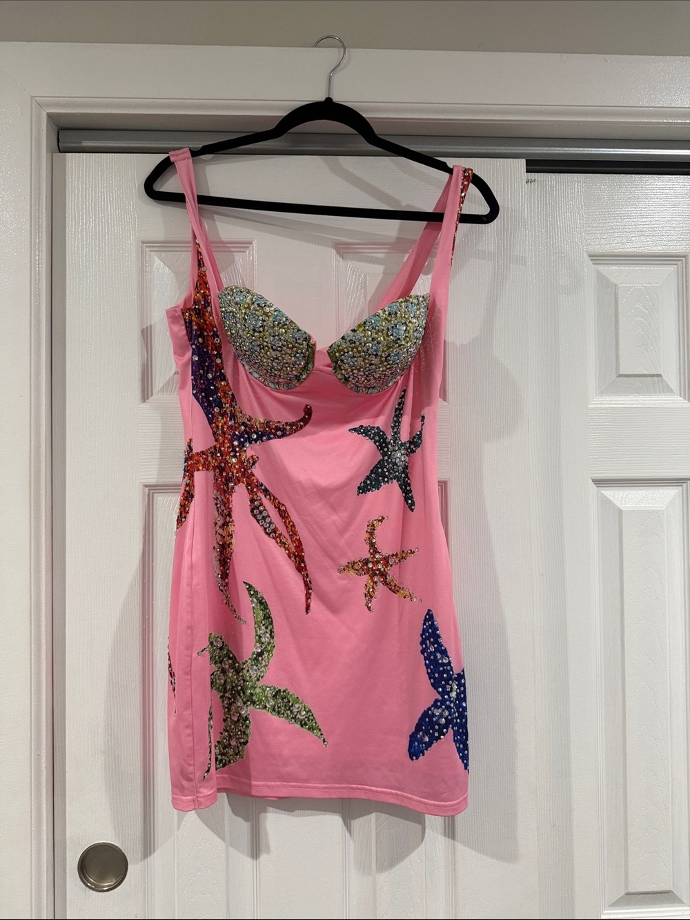 Pink Sequin Starfish Embellished Camisole Tank Top